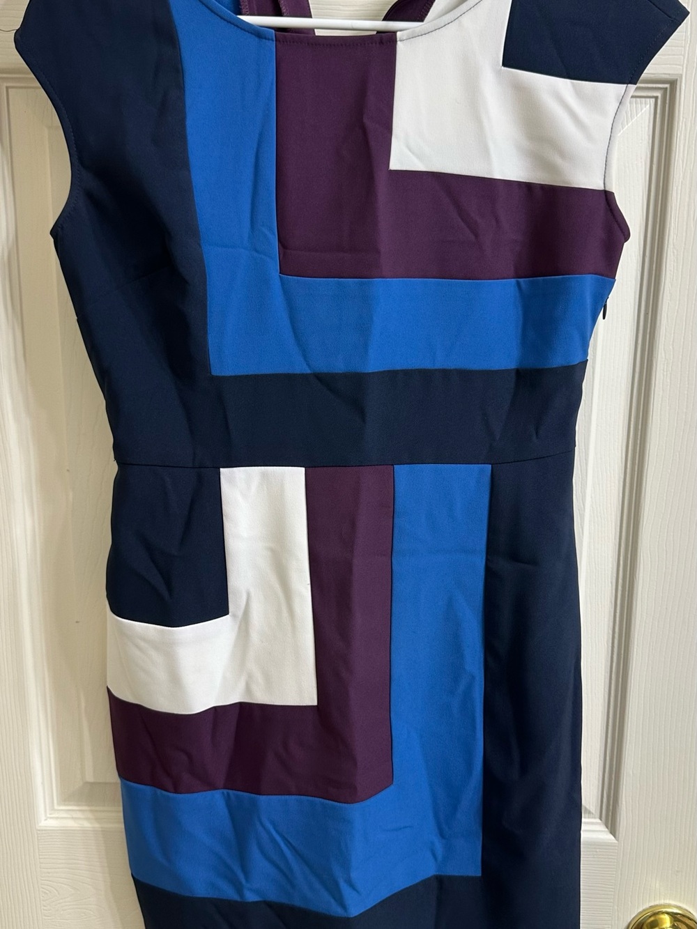 Ann Taylor Geometric Colorblock Dress in Navy, Blue, Plum & White Size 0P
